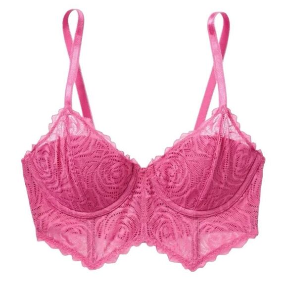 Adore Me Women's Lucinda Contour Floral Lace Underwire Demi Bra Pink Size 38C - Picture 3 of 7